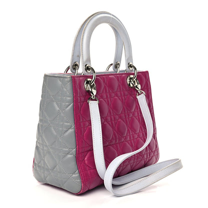 Christian Dior Lambskin Cannage Medium Tri-Color Lady Dior Fuchsia Grey Light Blue 2 of 13