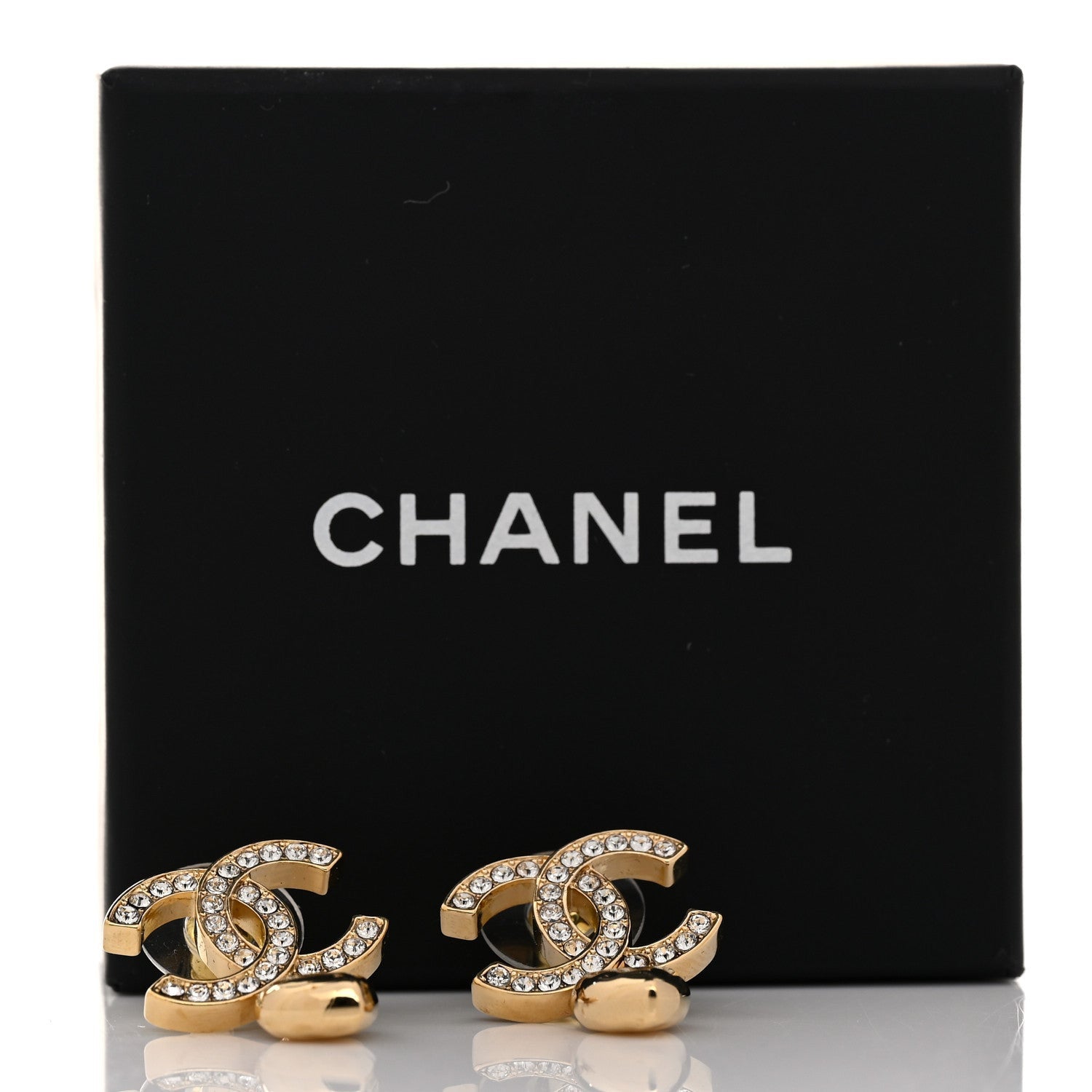 Chanel Metal Crystal CC Heart Drop Earrings Gold 5 of 5