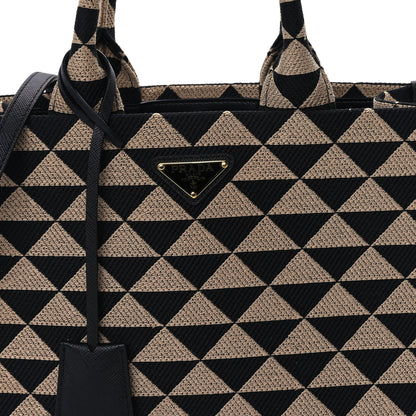 Prada Jacquard Saffiano Triangolo Symbole Embroidered Small Tote Black Corda Beige 7 of 9