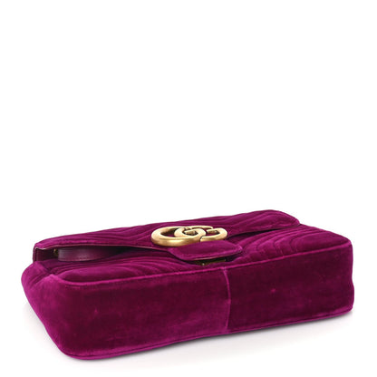 Gucci Velvet Matelasse Medium GG Marmont Shoulder Bag  Fuchsia Violet Cyclamen 3 of 9