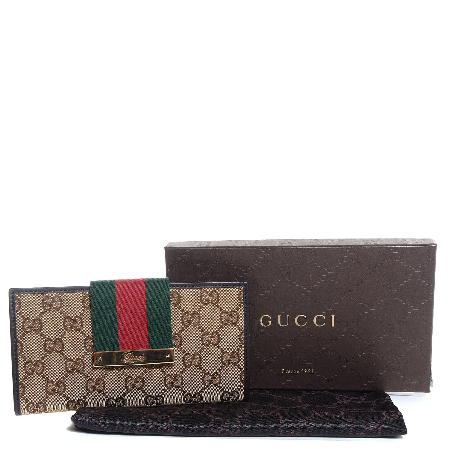 Gucci Monogram Calfskin Ladies Web Continental Wallet Beige Ebony Cocoa 5 of 7