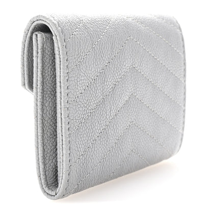 Chanel Caviar Chevron Quilted Card Holder Flap Wallet Grey 3 of 9