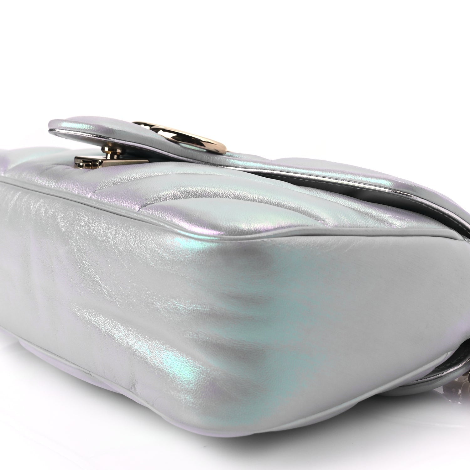 Gucci Iridescent Nappa Chevron Matelasse Small GG Marmont Shoulder Bag Snow Light Blue 9 of 9