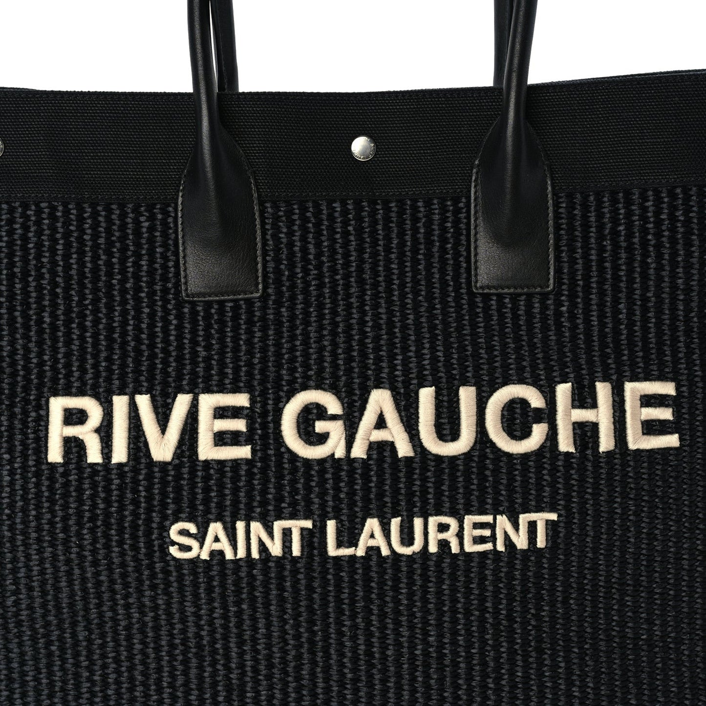 Raffia Linen Calfskin Rive Gauche Tote  Black