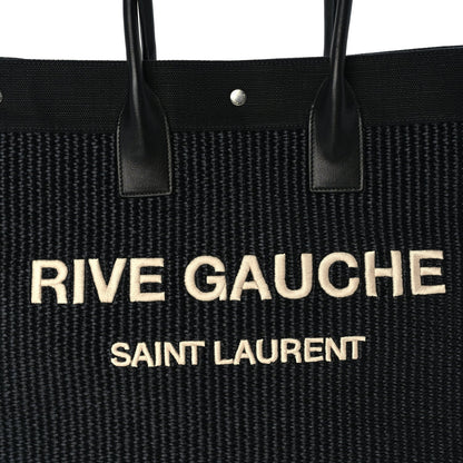 Saint Laurent Raffia Linen Calfskin Rive Gauche Tote  Black 6 of 8