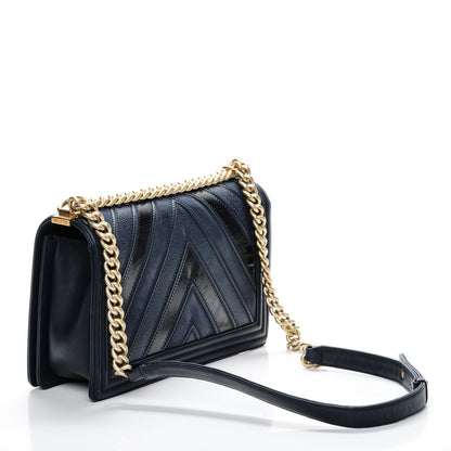 Chanel Calfskin Caviar Suede Chevron New Medium Boy Flap Navy 3 of 7