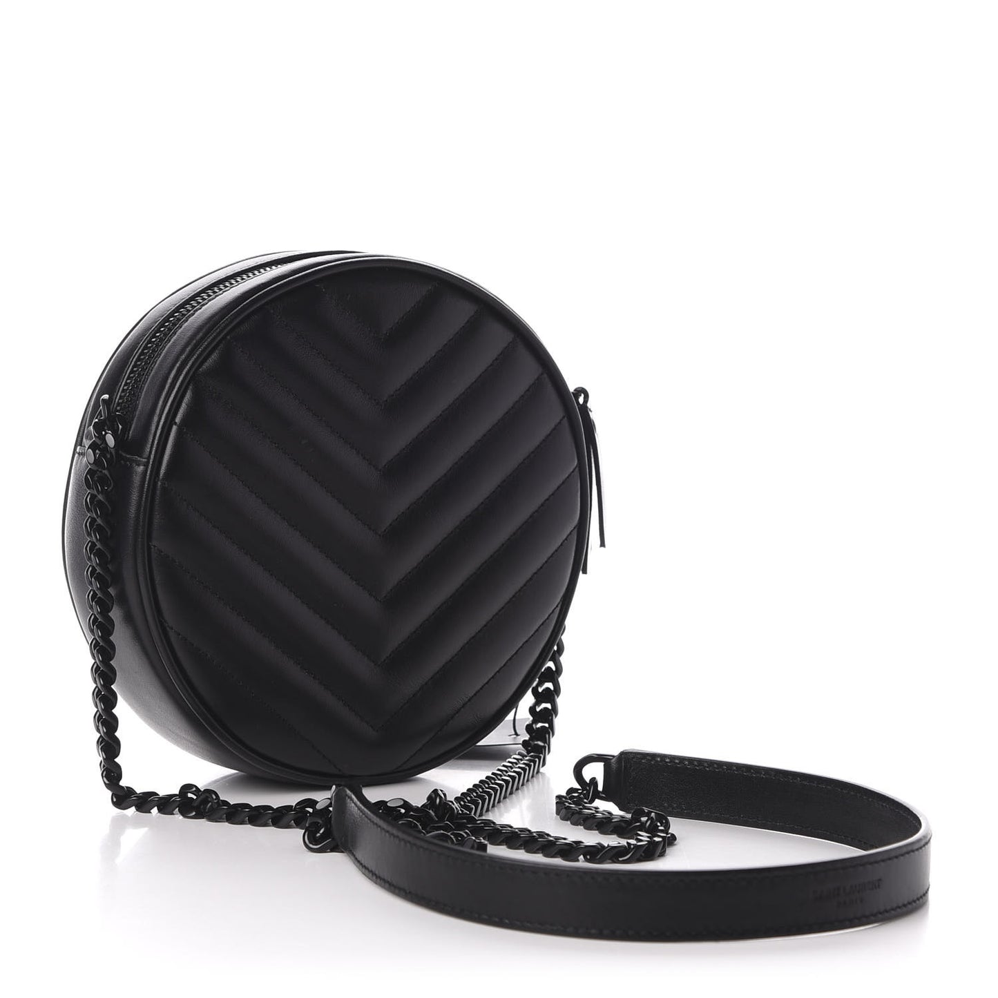 Calfskin Matelasse Chevron Round Vinyle Camera Bag Black