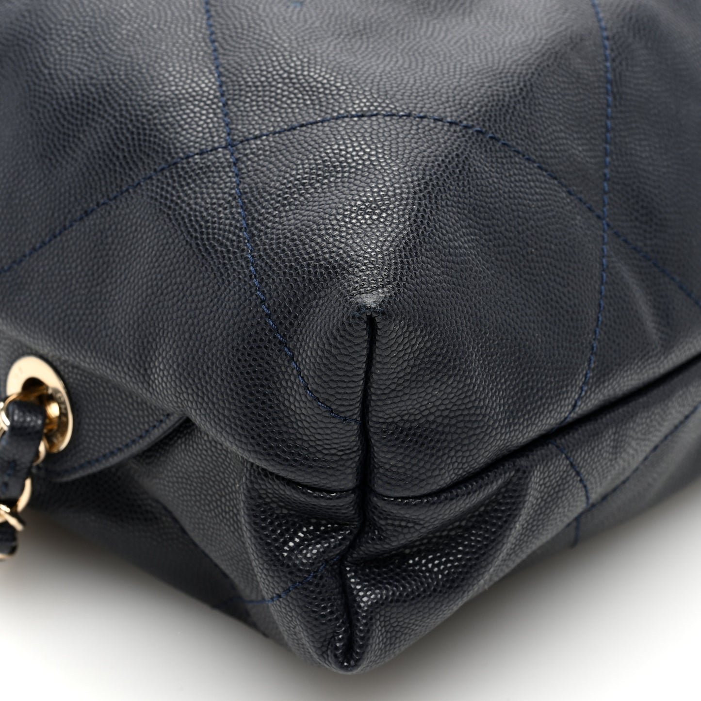 Shiny Caviar Quilted Chanel 22 Backpack Dark Blue