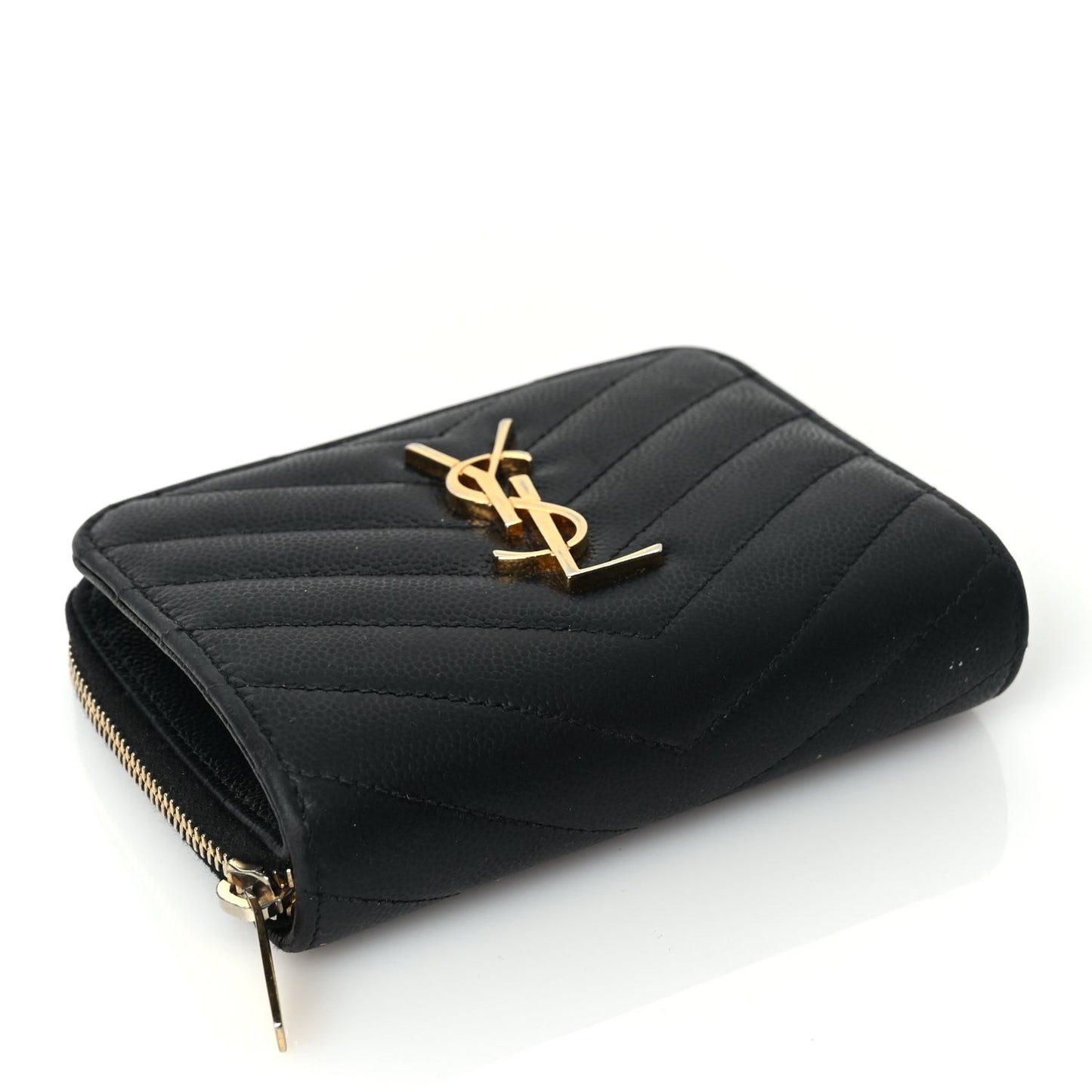 Grain De Poudre Matelasse Chevron Monogram Compact Zip Around Wallet Black