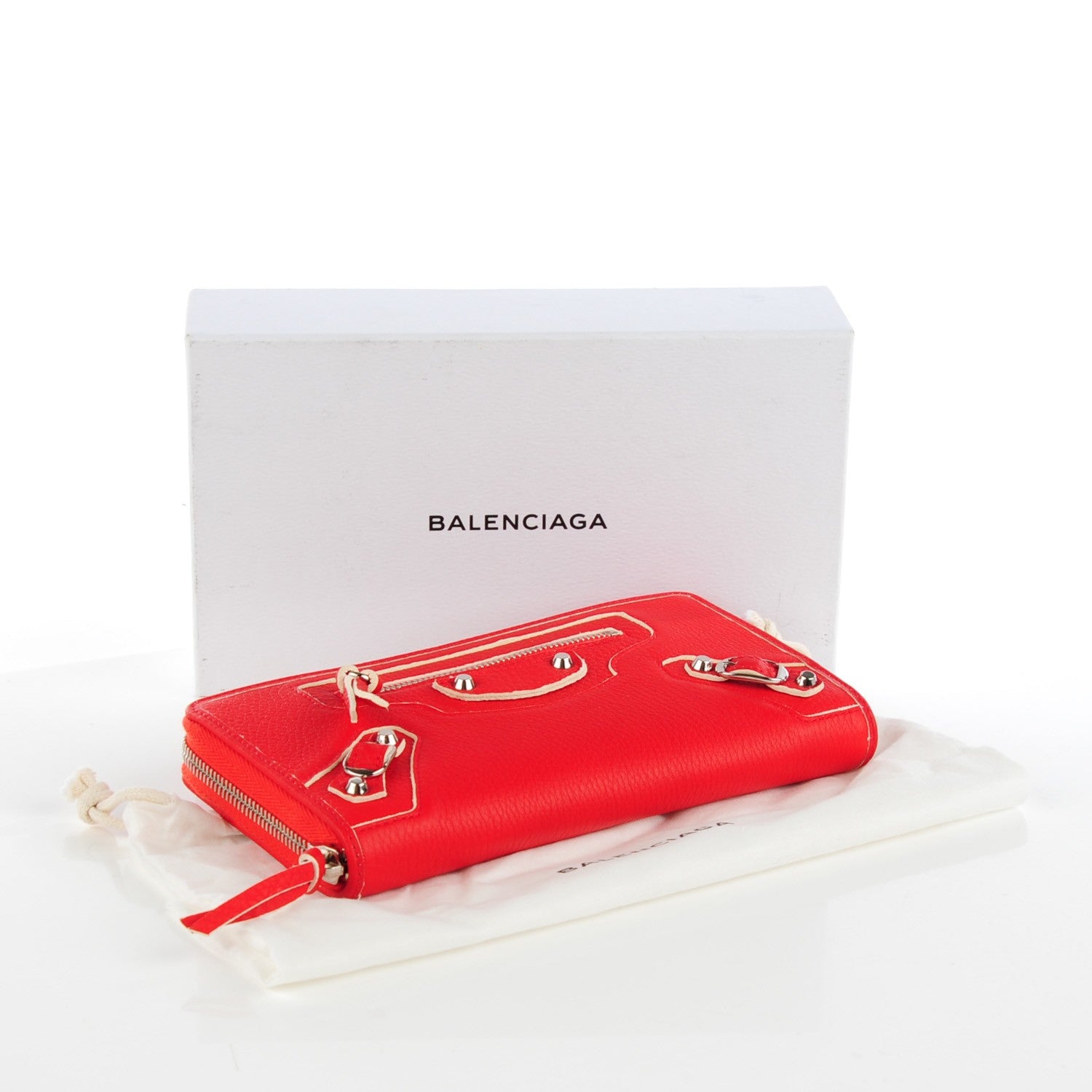 Balenciaga Supple Grained Calfskin Classic Silver Hardware Highlight Continental Zip Around Wallet Rouge Fraise 4 of 8