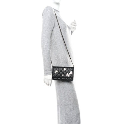 Chanel Lambskin Quilted Enamel Wallet On Chain WOC Black 2 of 12