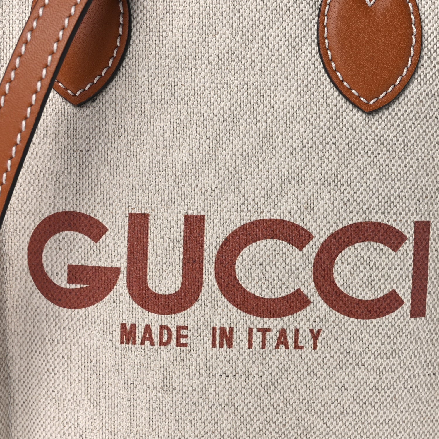 Gucci Canvas Calfskin Logo Mini Tote Bag Beige Light Brown 6 of 8