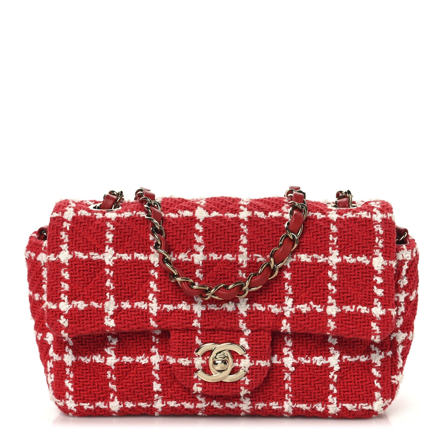 Chanel Tweed Quilted Mini Rectangular Flap White Red 1 of 1