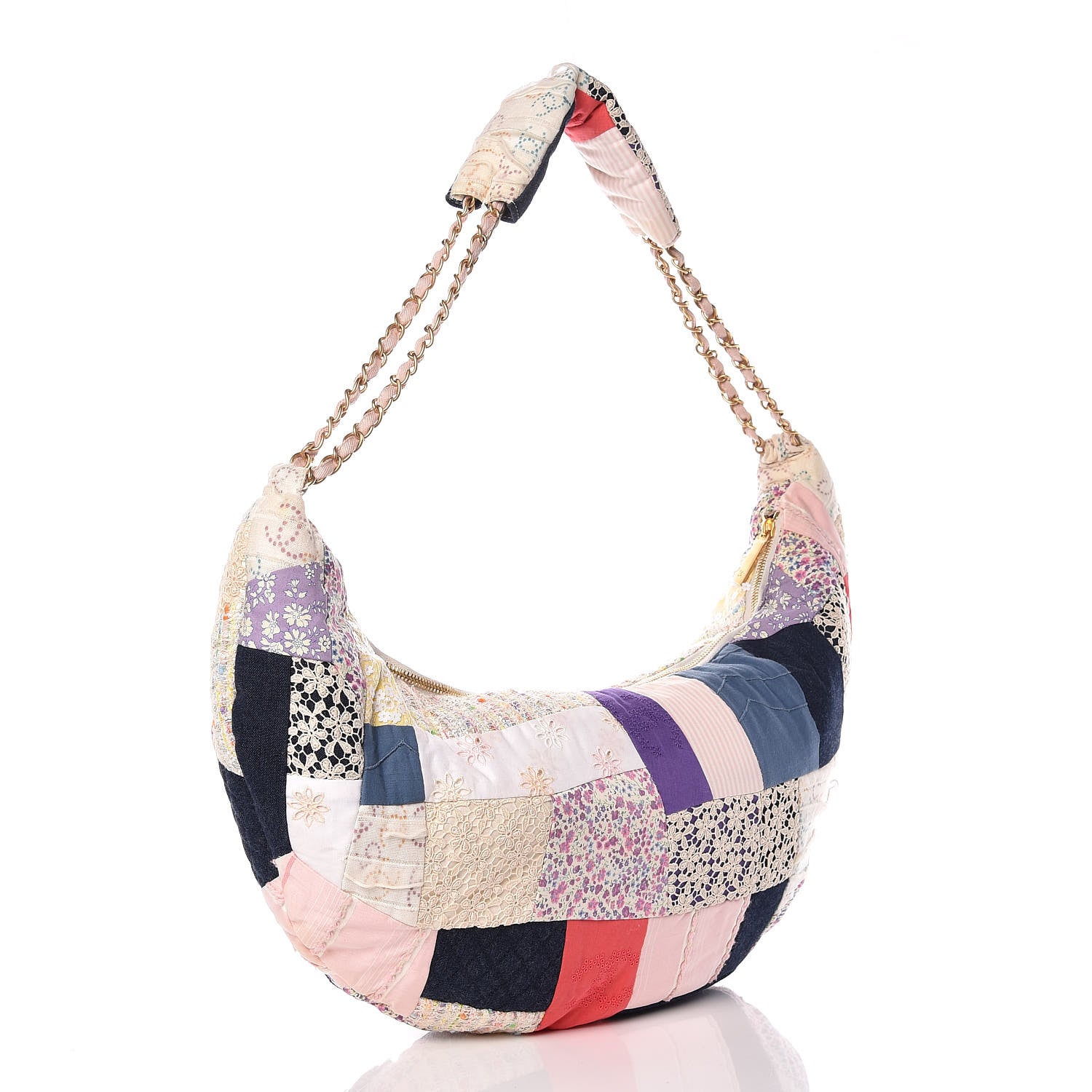 Chanel Fabric Patchwork Hobo Pink 3 of 12