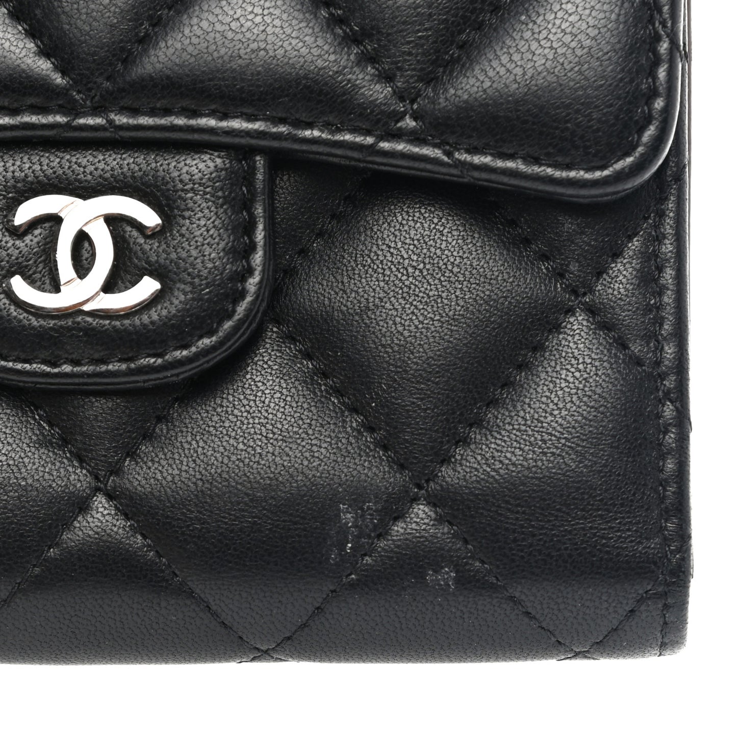 Lambskin Quilted Small Compact Wallet Black