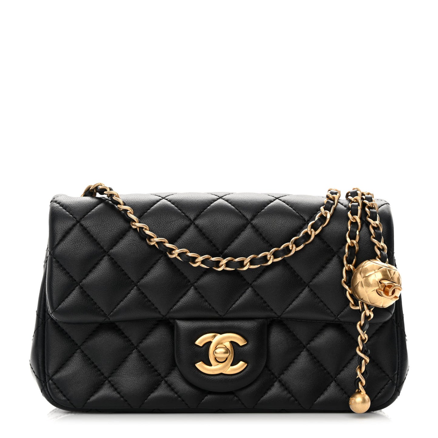 Lambskin Quilted Mini Rectangular Pearl Crush Flap Black