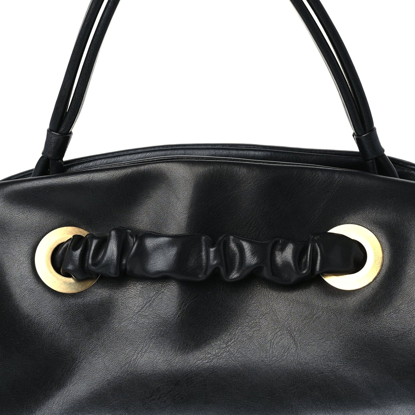 Smooth Calfskin Eyelet Small Top Handle Bag Black