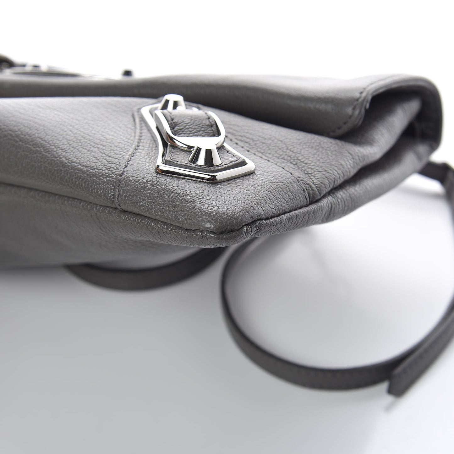 Chevre Silver Metallic Edge Hardware Envelope Clutch Gris Acier