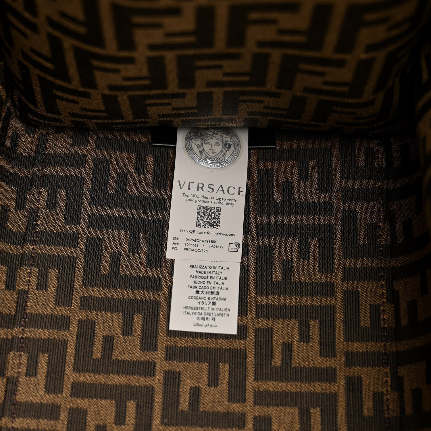 Fendi X VERSACE Fabric Jacquard Calfskin Plexiglass Fendace FF Medusa Studded Large Fendi Sunshine Shopper Tote Marrone Fuxia 7 of 12