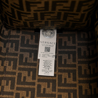 Fendi X VERSACE Fabric Jacquard Calfskin Plexiglass Fendace FF Medusa Studded Large Fendi Sunshine Shopper Tote Marrone Fuxia 7 of 12