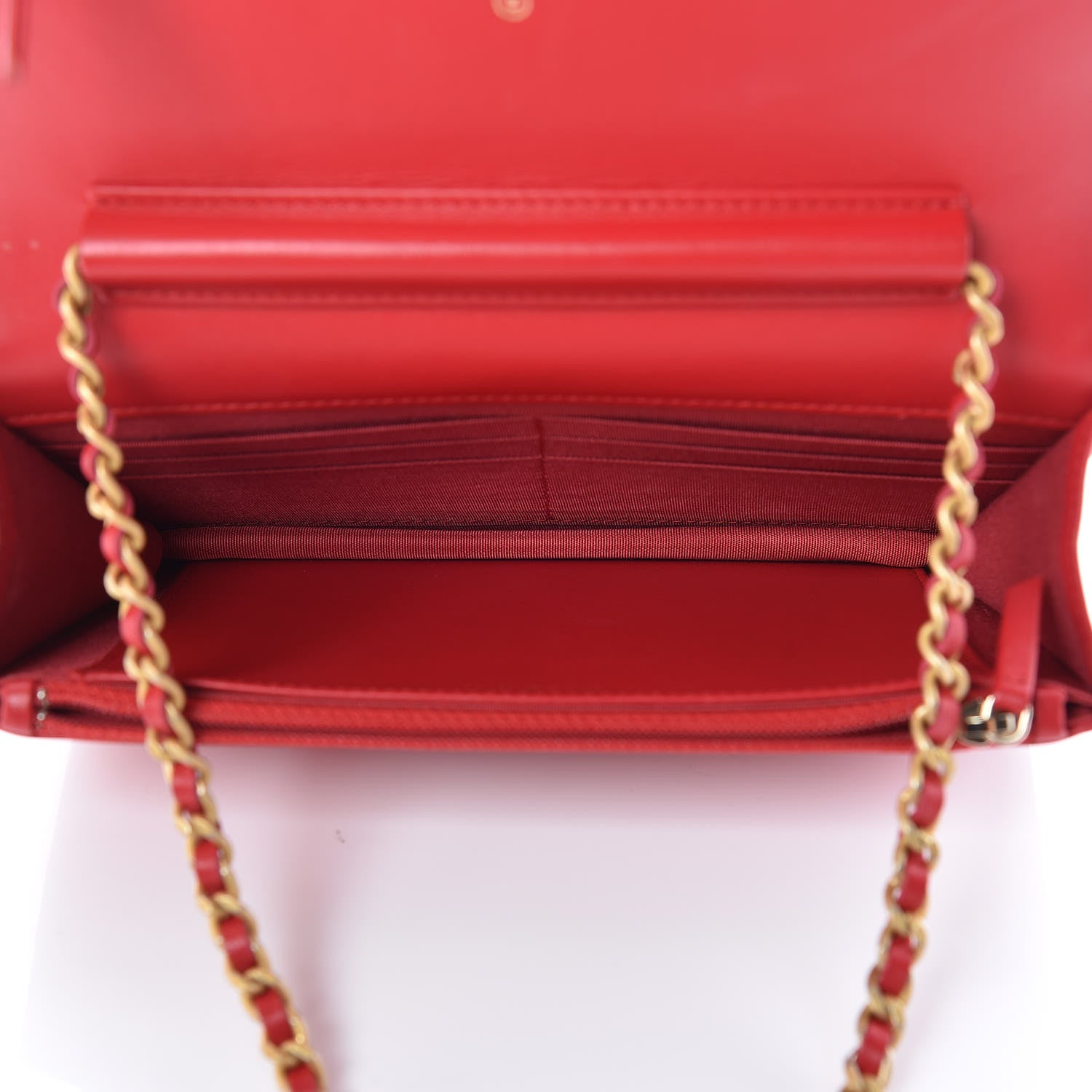 Chanel Caviar Quilted CC Filigree Wallet On Chain WOC Red 7 of 11