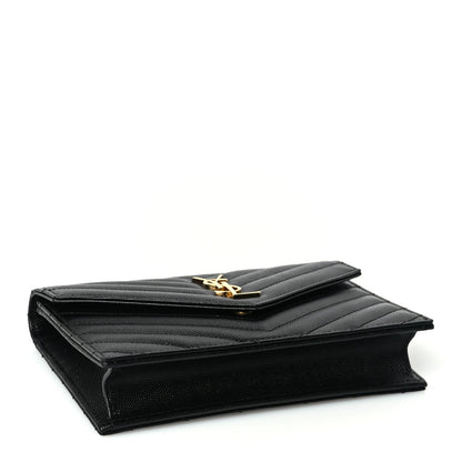 Saint Laurent Grain De Poudre Matelasse Chevron Monogram Envelope Chain Wallet 3 of 8