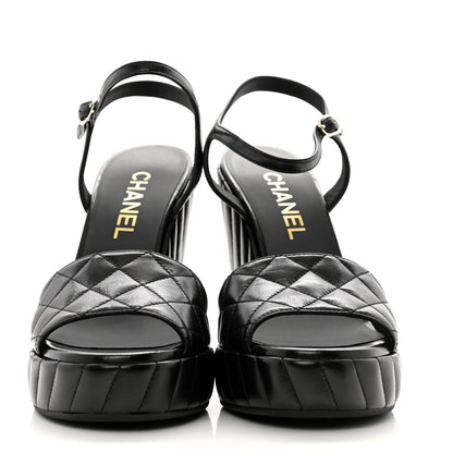 Chanel Shiny Lambskin Quilted Platform Sandals 39 Black 3 of 12