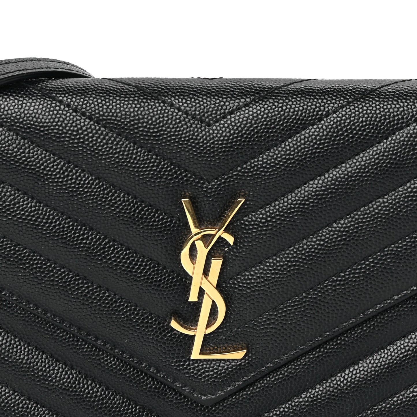 Grain De Poudre Matelasse Chevron Monogram Envelope Chain Wallet Black
