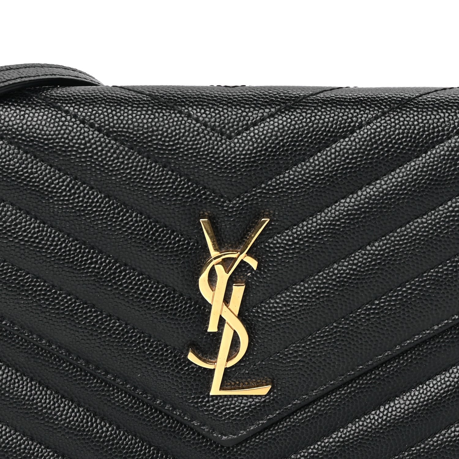 Saint Laurent Grain De Poudre Matelasse Chevron Monogram Envelope Chain Wallet Black 6 of 7