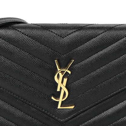Saint Laurent Grain De Poudre Matelasse Chevron Monogram Envelope Chain Wallet Black 6 of 7