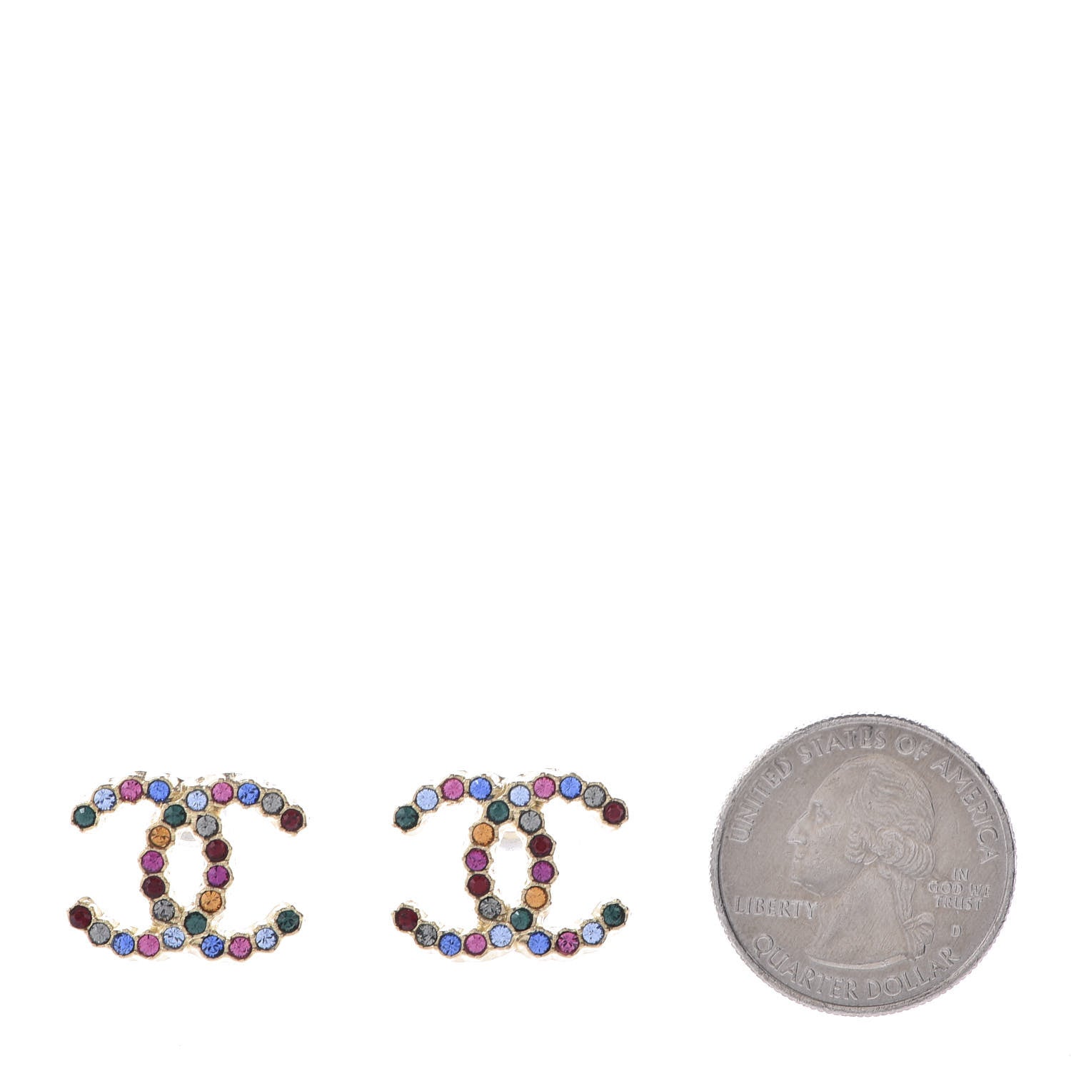 Chanel Crystal CC Stud Earrings Gold Multicolor 2 of 5