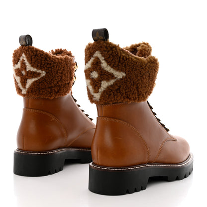 Louis Vuitton Calfskin Shearling Territory Ranger Combat Boots 38 Cognac 4 of 10