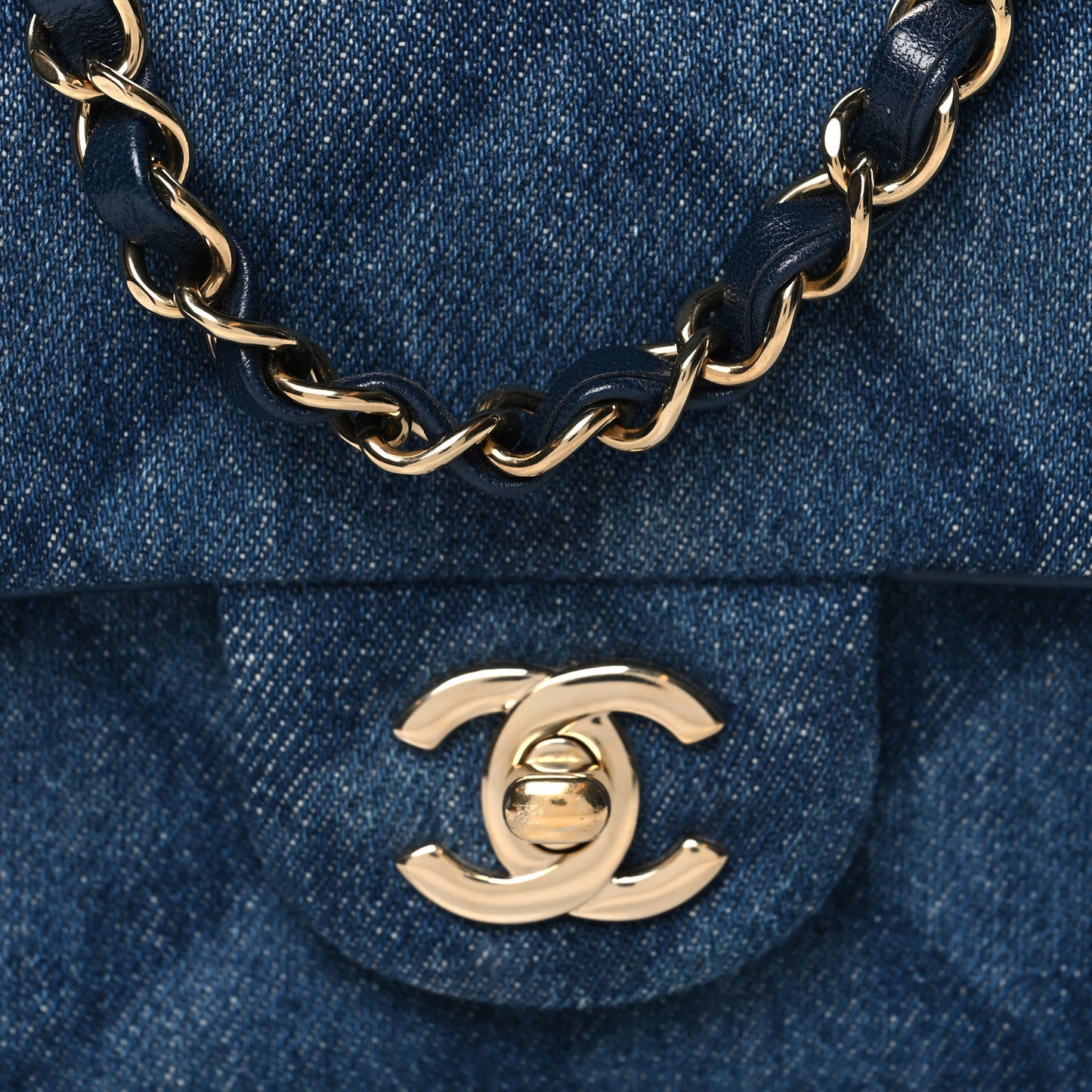 Printed Denim Quilted Mini Rectangular Flap Dark Blue