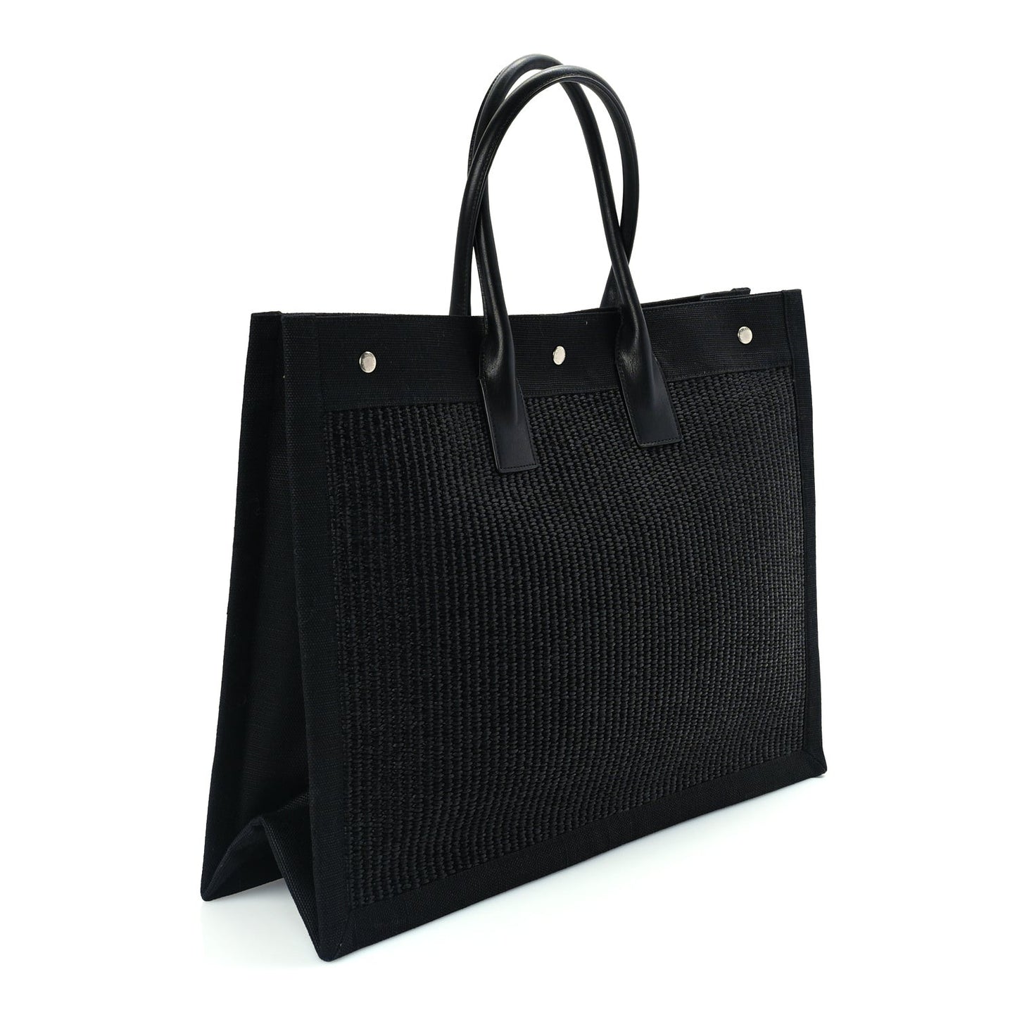 Raffia Linen Calfskin Rive Gauche Tote  Black