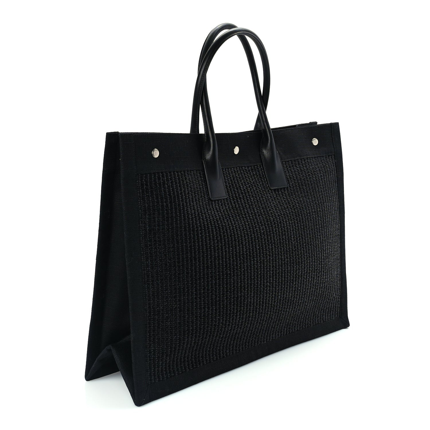 Saint Laurent Raffia Linen Calfskin Rive Gauche Tote  Black 2 of 8