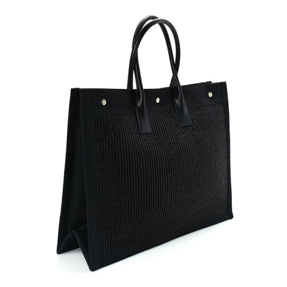 Saint Laurent Raffia Linen Calfskin Rive Gauche Tote  Black 2 of 8