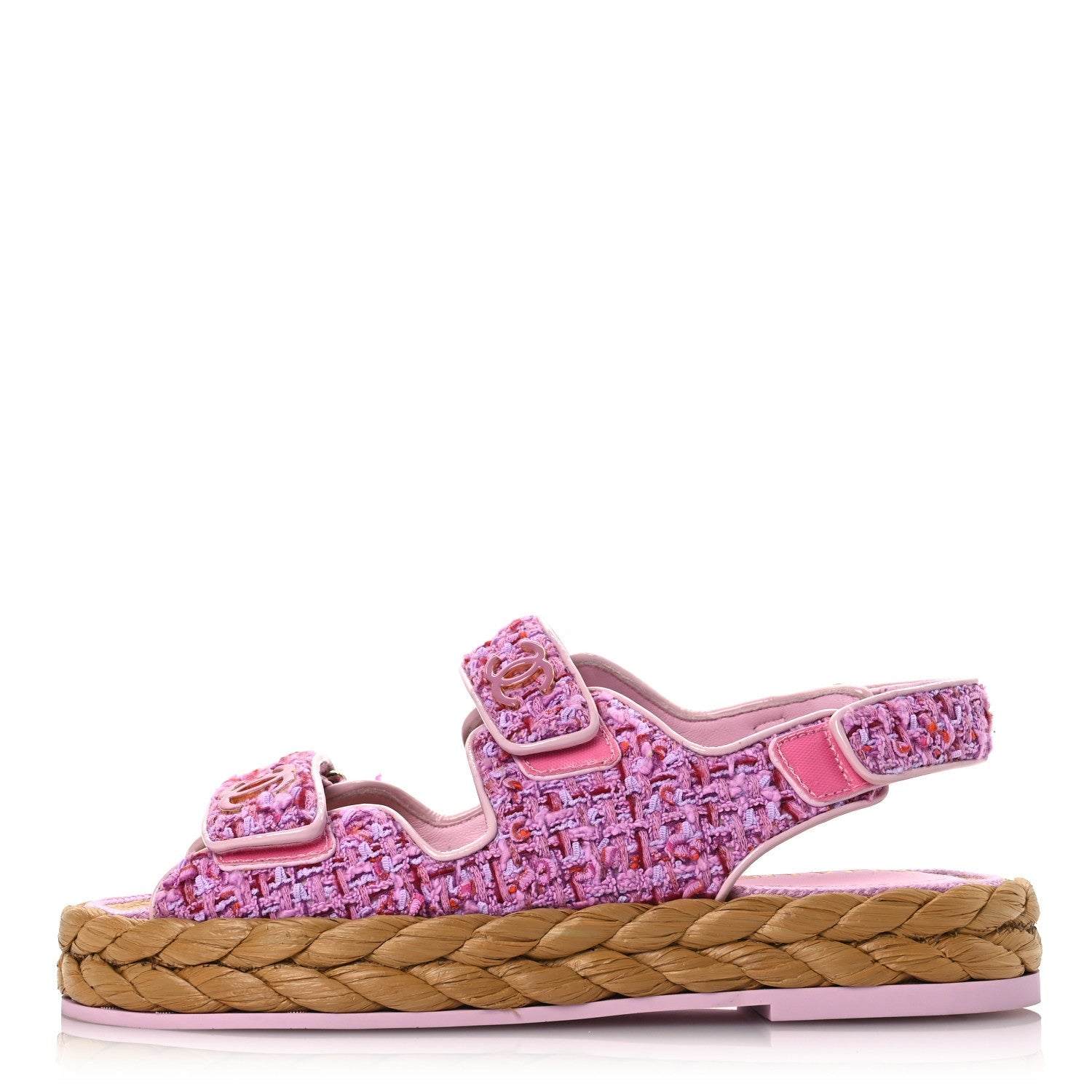 Chanel Tweed Patent Calfskin Velcro Dad Sandals 36 Light Purple Pink Red 1 of 7
