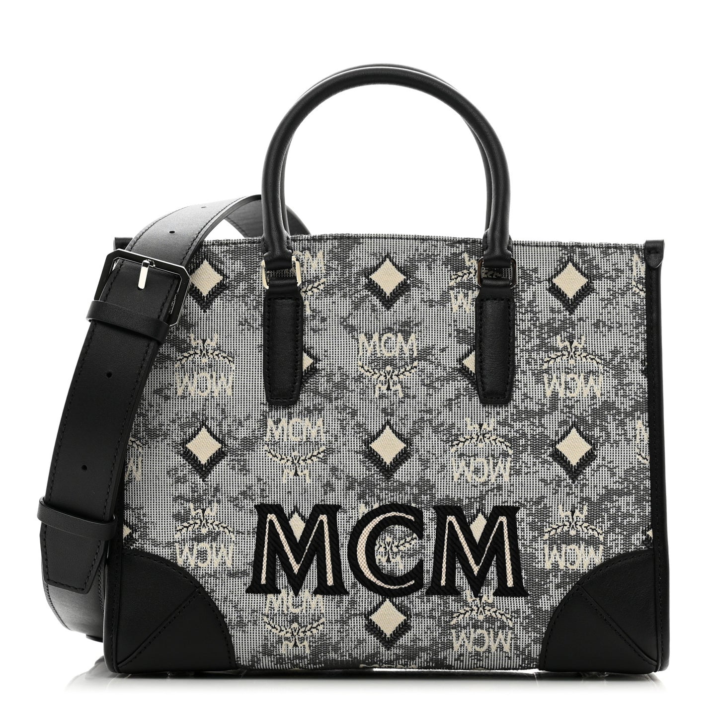 Vintage Jacquard Monogram Small Munchen Tote Grey