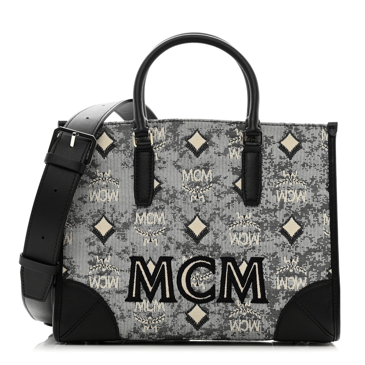 MCM Vintage Jacquard Monogram Small Munchen Tote Grey 1 of 9
