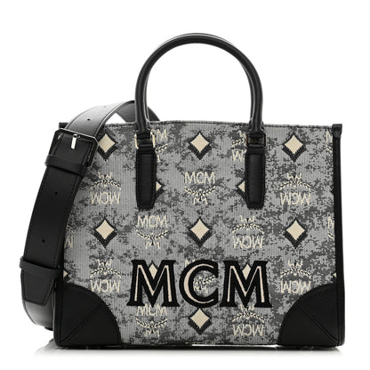 MCM Vintage Jacquard Monogram Small Munchen Tote Grey 1 of 9