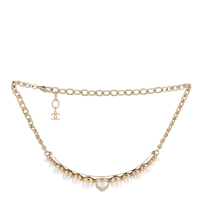 Chanel Pearl Crystal CC Choker Necklace Gold Pearly White 3 of 6