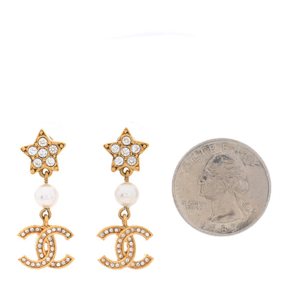Chanel Crystal Pearl CC Star Drop Earrings Gold 2 of 5