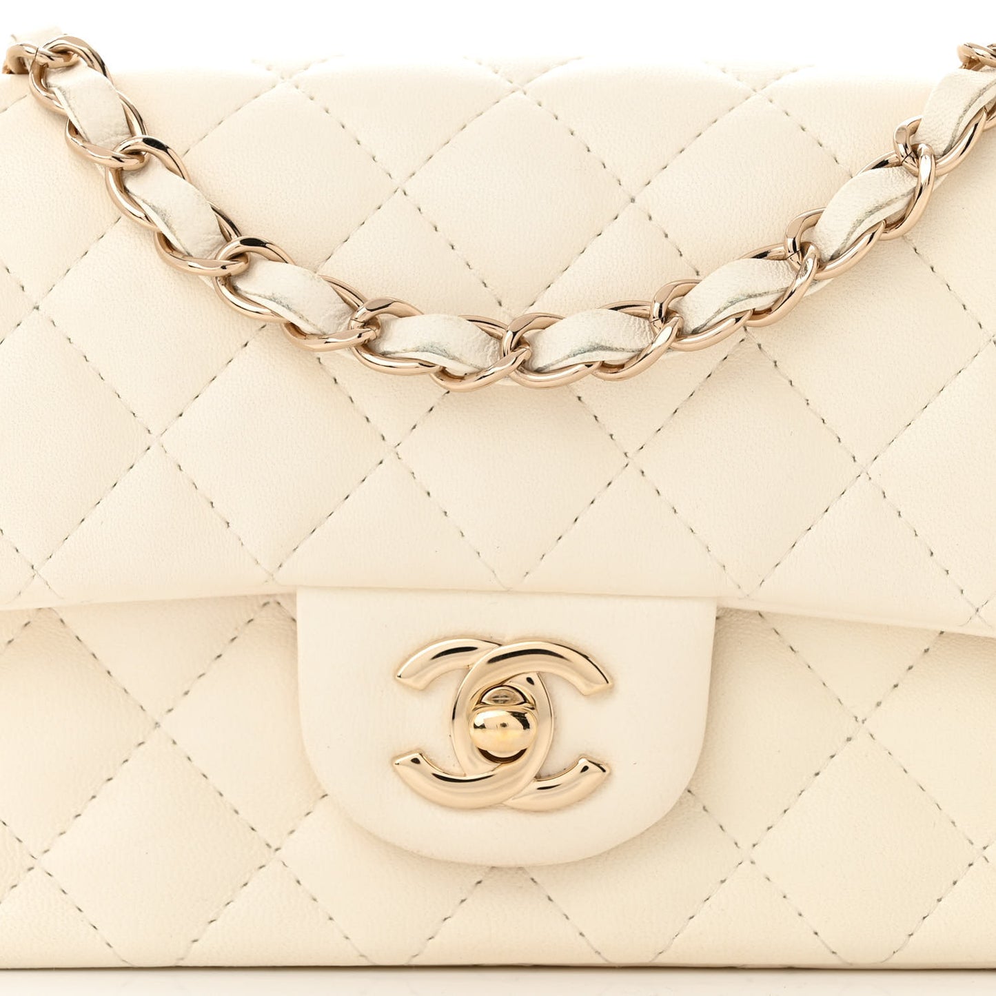 Lambskin Quilted Mini Rectangular Flap White