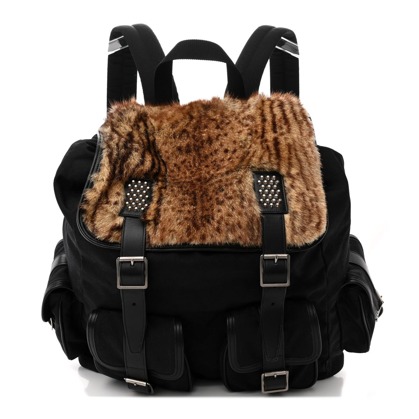 Canvas Shearling Tiger Print Backpack Black