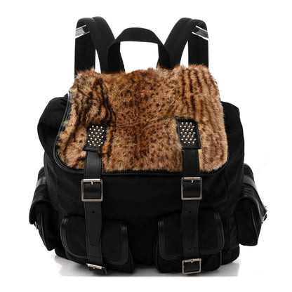 Saint Laurent Canvas Shearling Tiger Print Backpack Black 1 of 12
