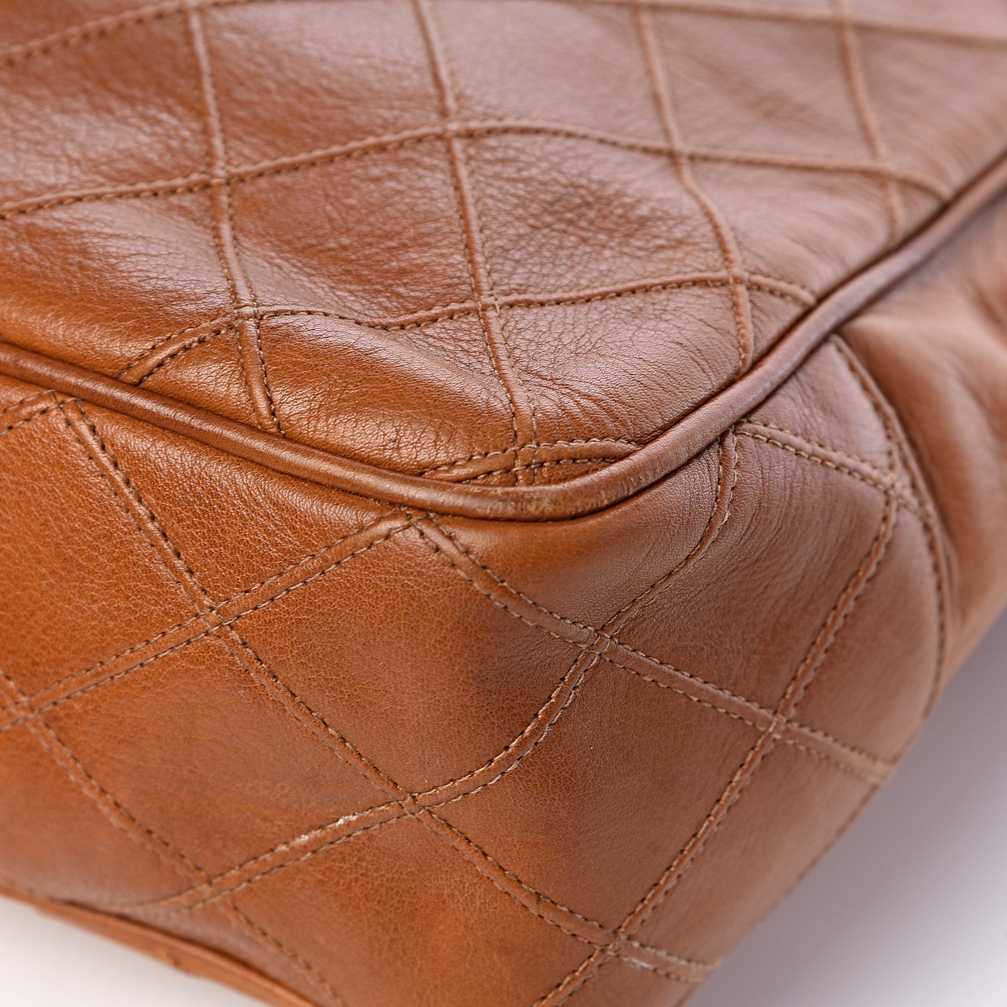 Lambskin Diamond Embossed Shopping Tote Brown