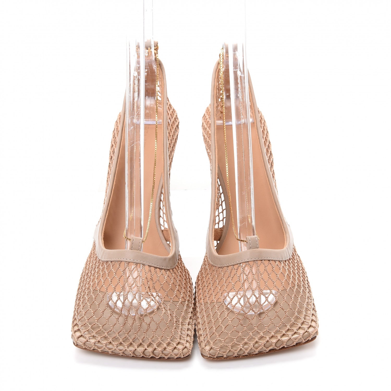 Bottega Veneta Mesh Calfskin Chain Stretch Pumps 39.5 Beige 5 of 10