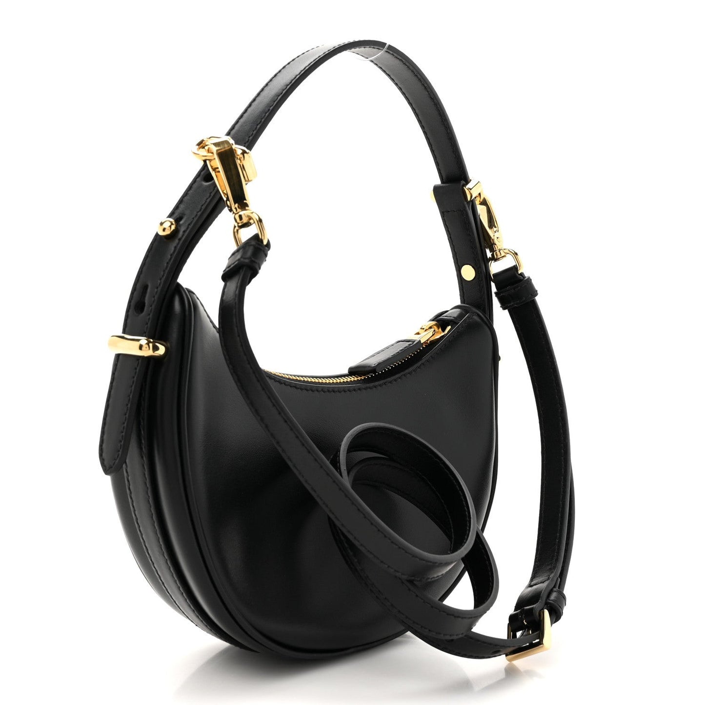 Soft Calfskin Arque Shoulder Bag Black