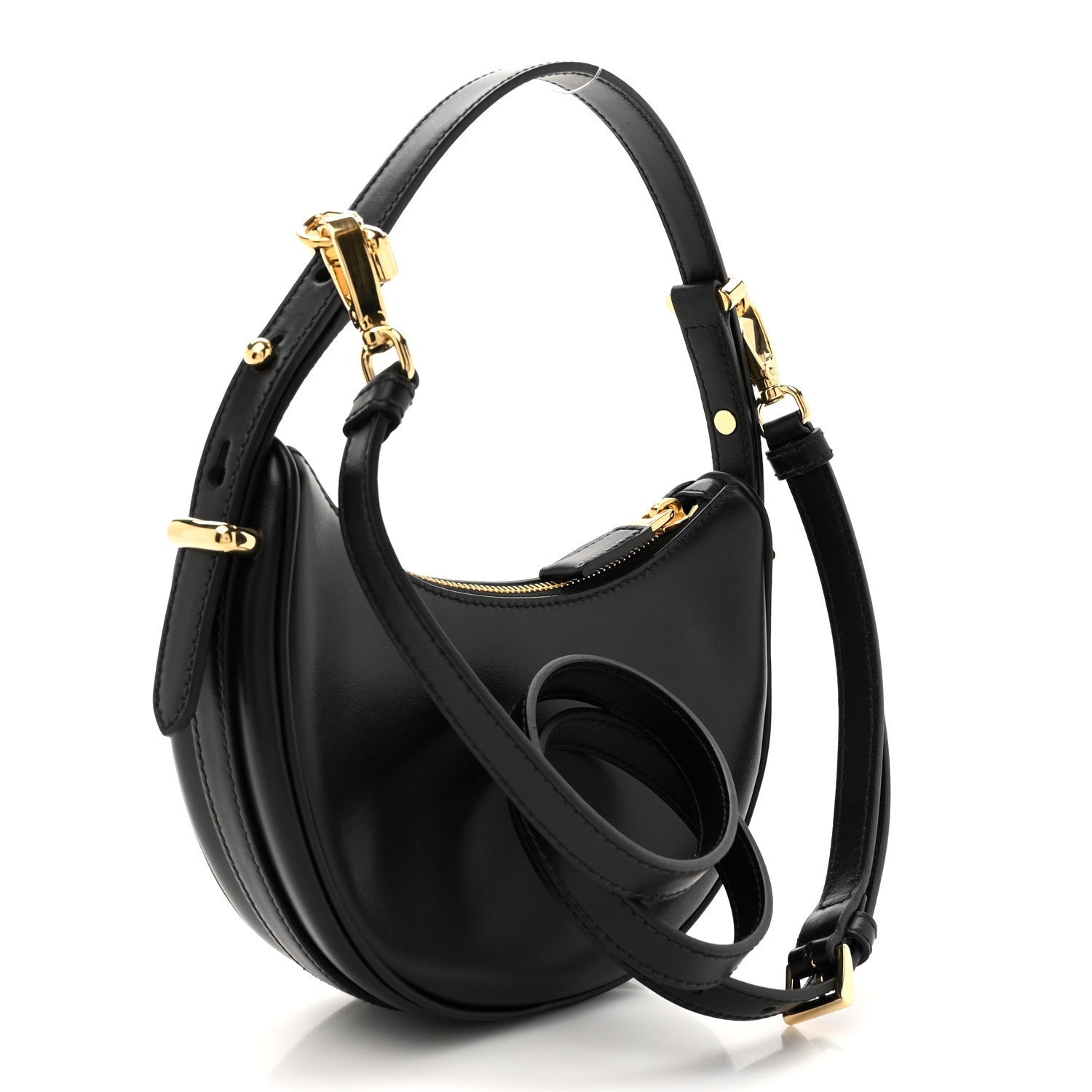 Prada Soft Calfskin Arque Shoulder Bag Black 2 of 7