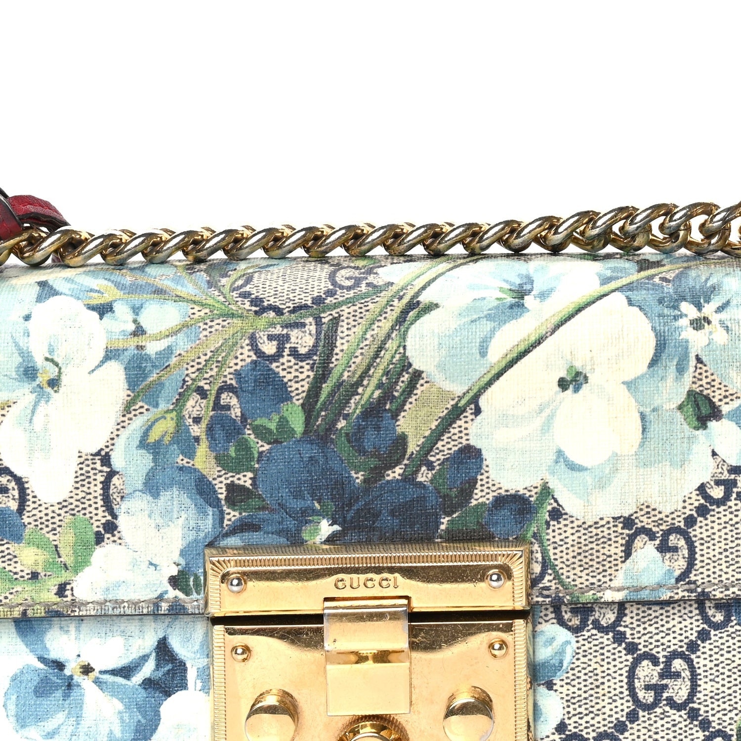 Gucci GG Supreme Monogram Blooms Small Padlock Shoulder Bag  Beige Blue Navy Hibiscus Red 6 of 7